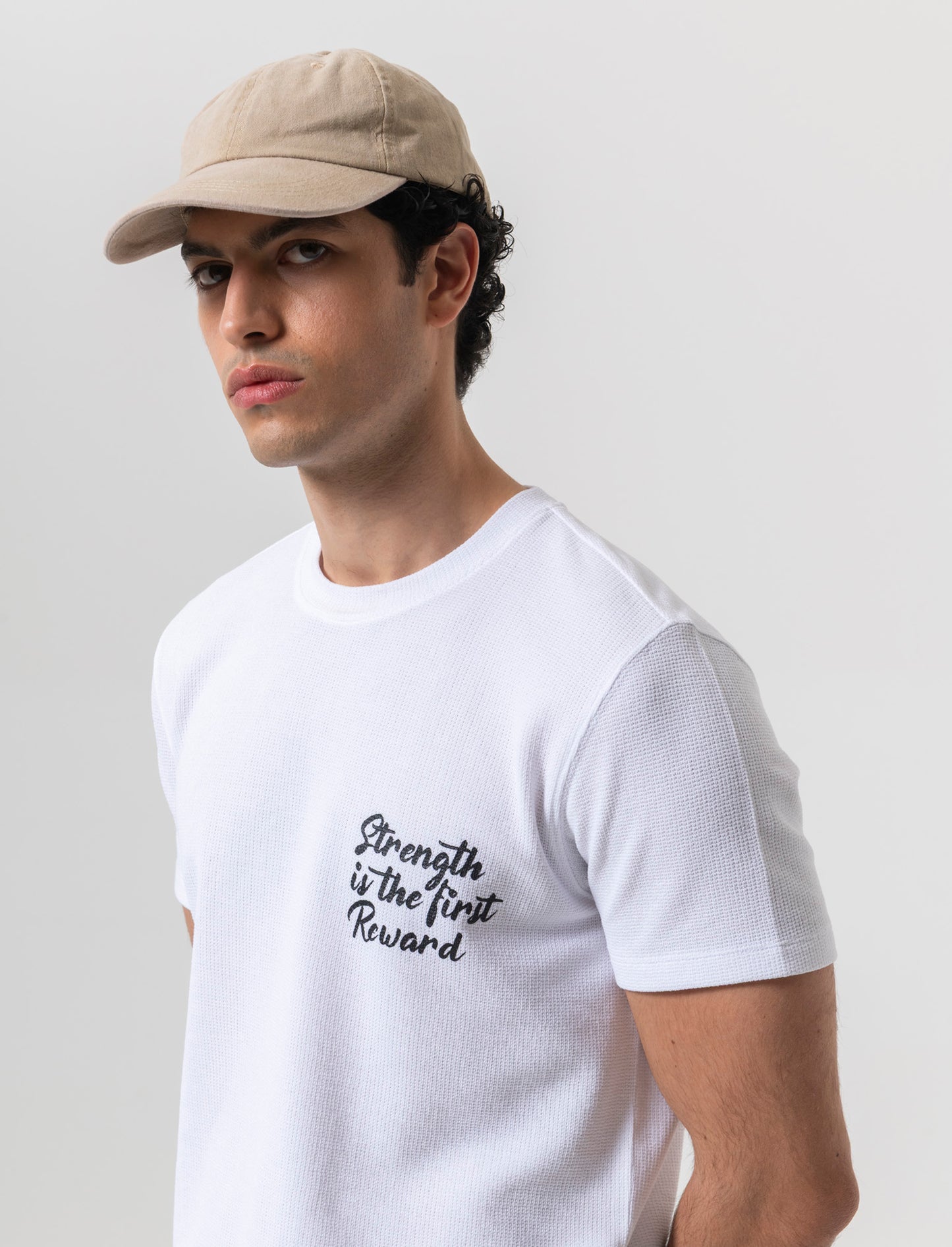 T-shirt waffle boxy fit da uomo - Bianco
