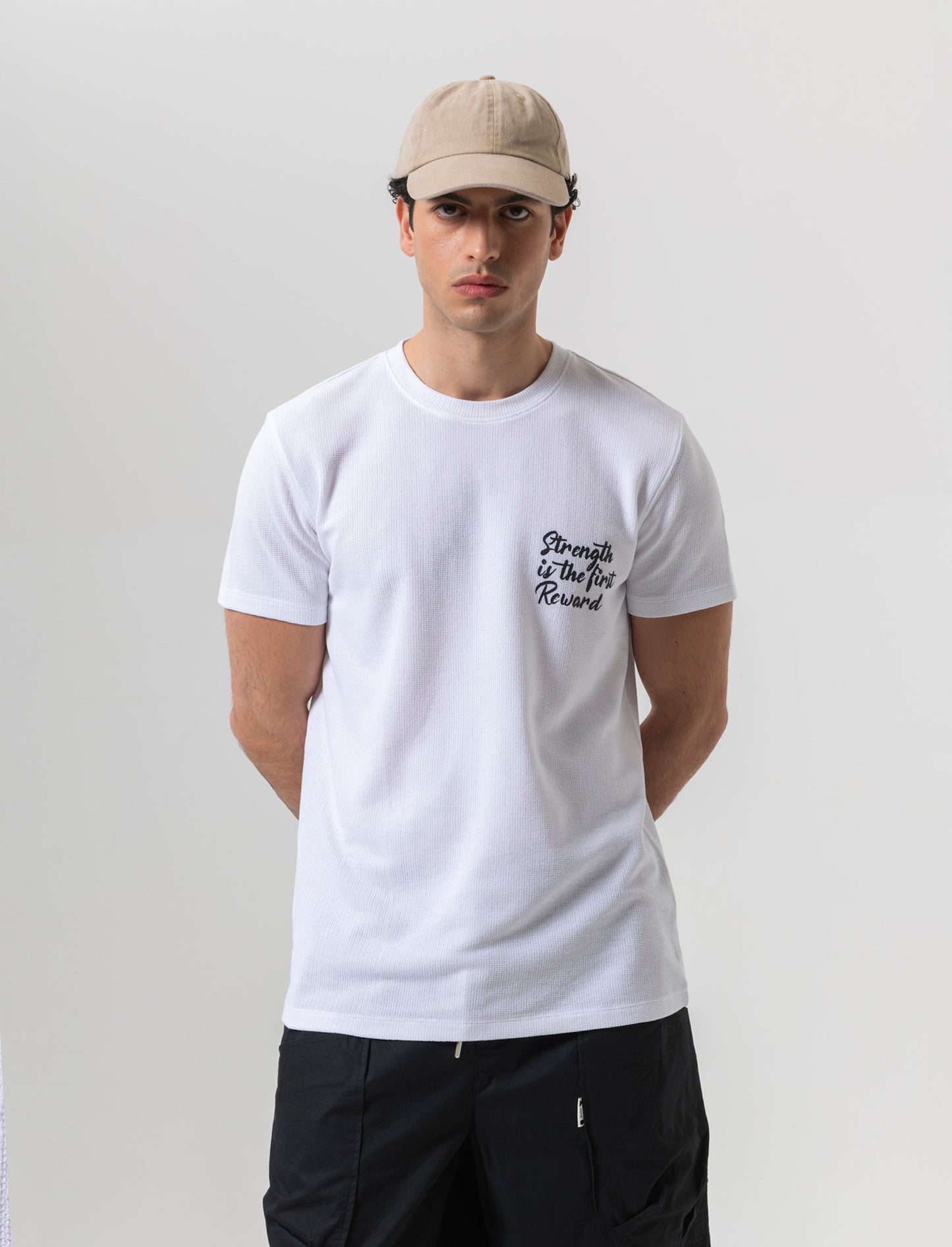 T-shirt waffle boxy fit da uomo - Bianco