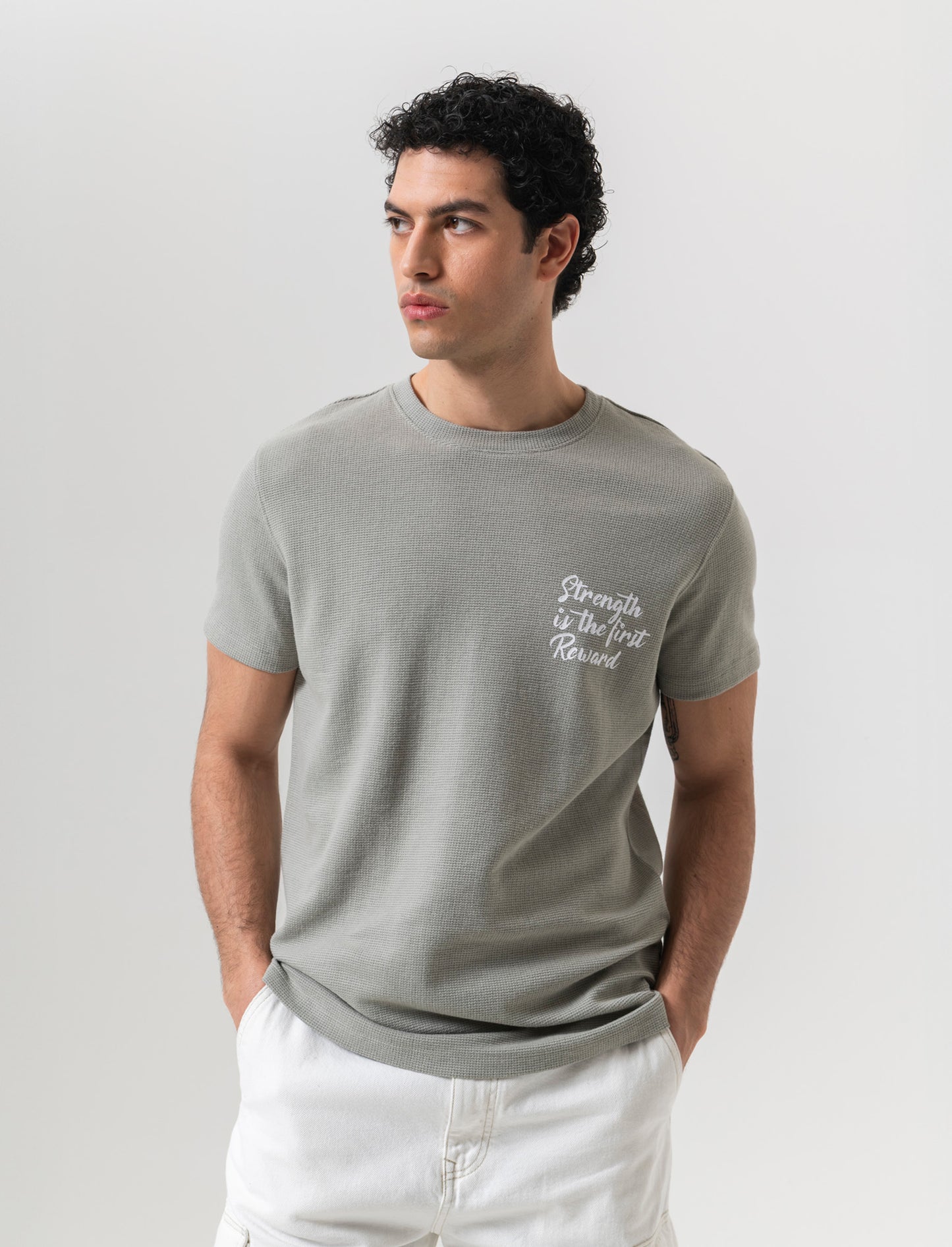 T-shirt waffle boxy fit da uomo - Verde