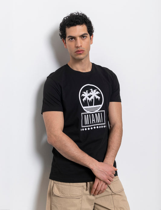 Man's cotton t-shirt with print design - Black