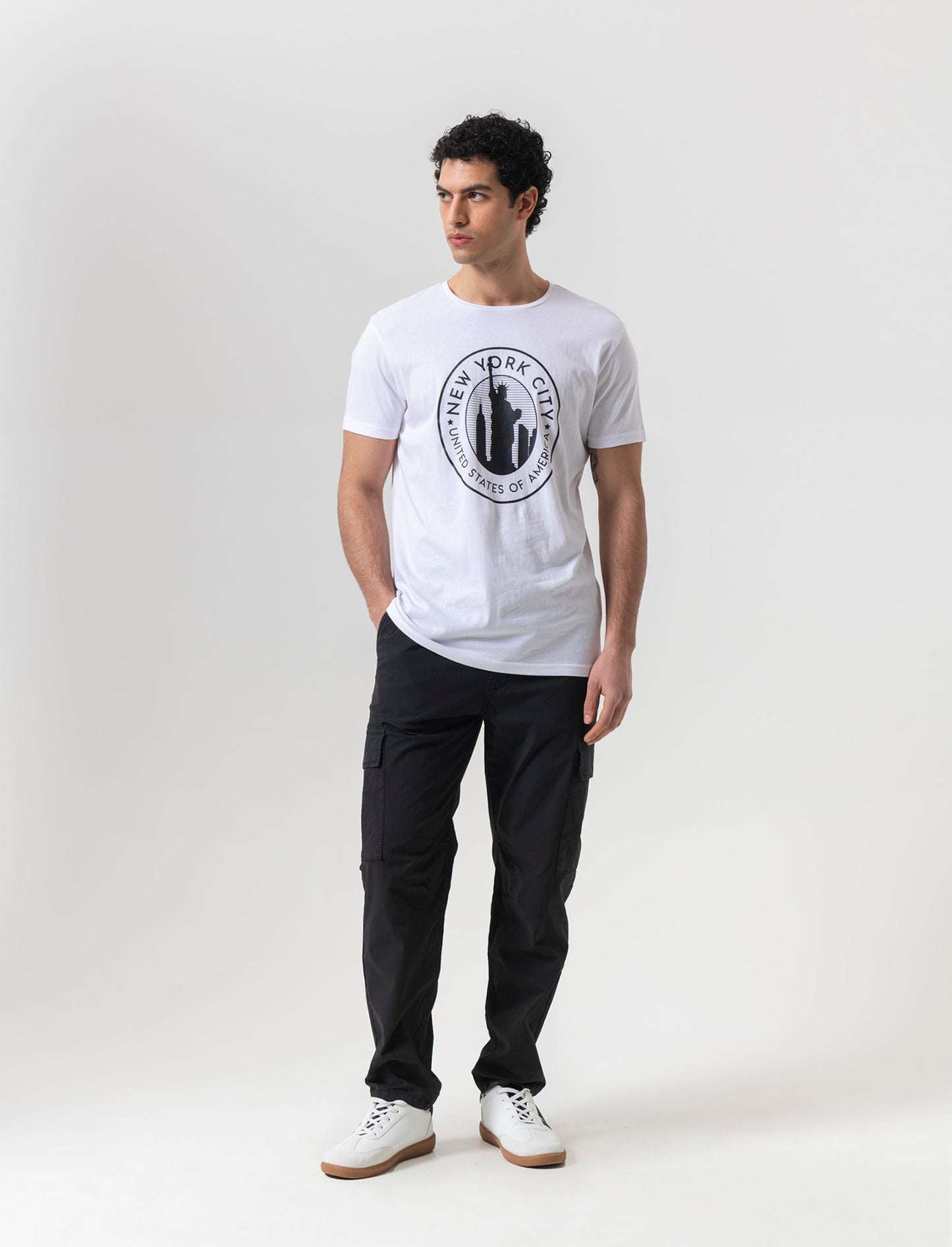 T-shirt in cotone con stampa da uomo - Bianco