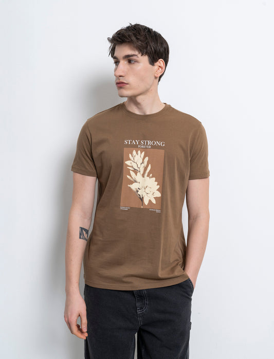 T-shirt regular fit con stampa da uomo - Grigio fango