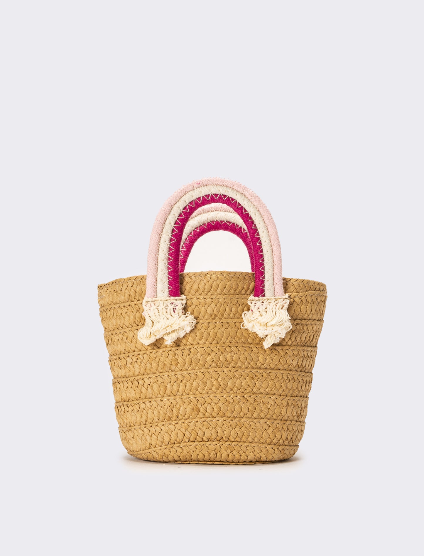Borsa bambina paglia manico rainbow - Bianco