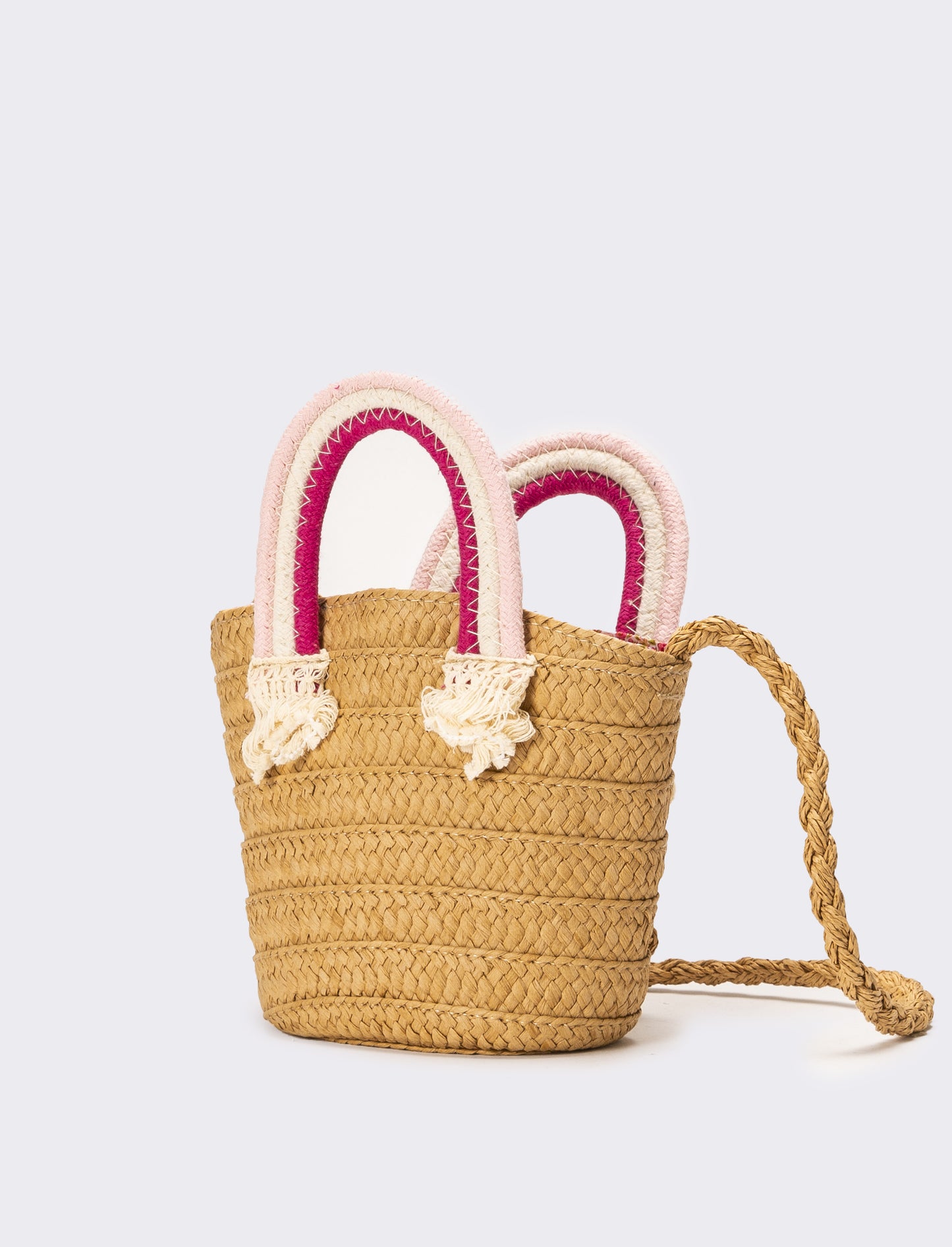 Borsa bambina paglia manico rainbow - Bianco