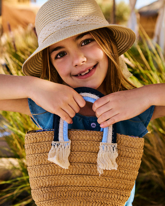 Borsa bambina paglia manico rainbow - Blu