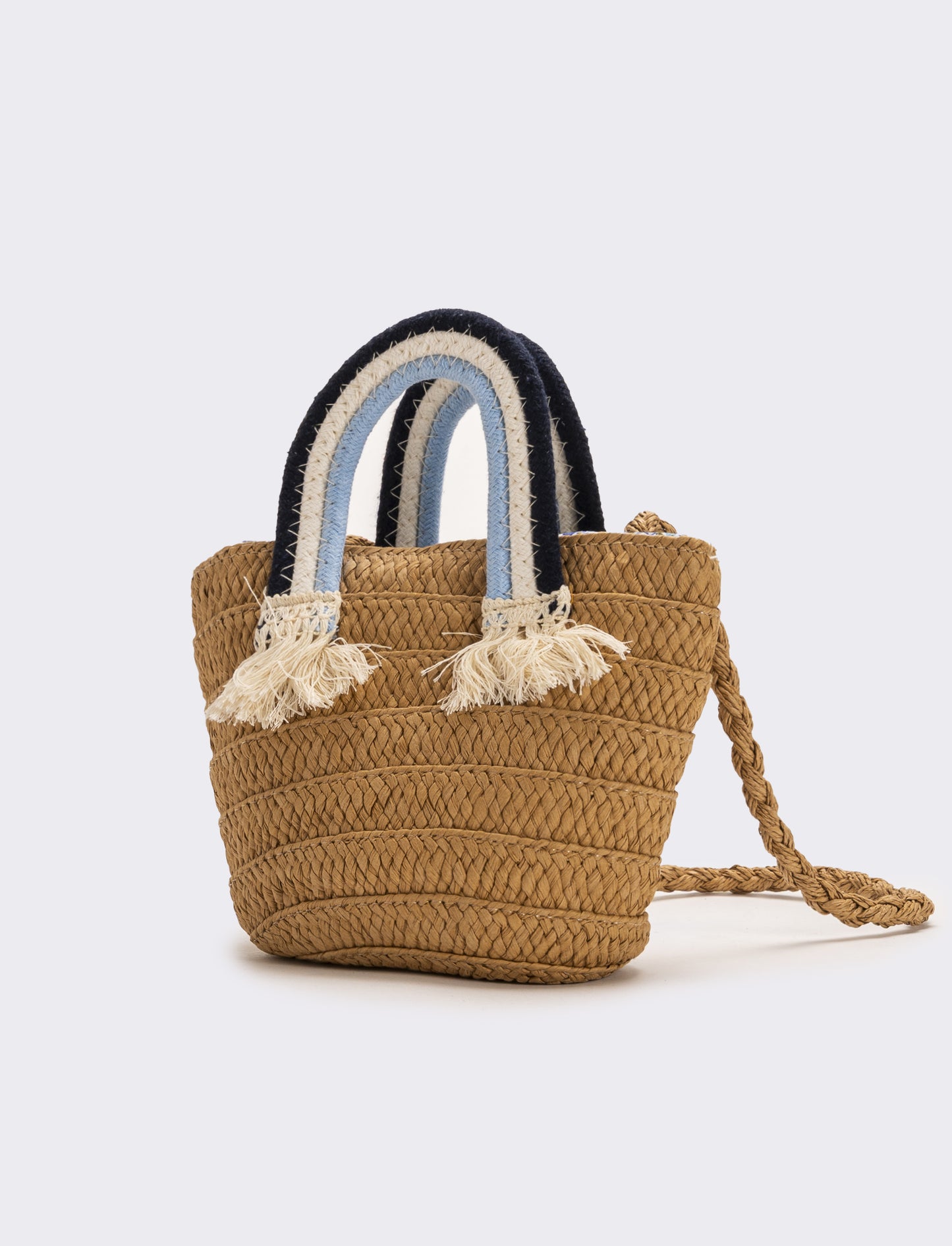 Borsa bambina paglia manico rainbow - Blu
