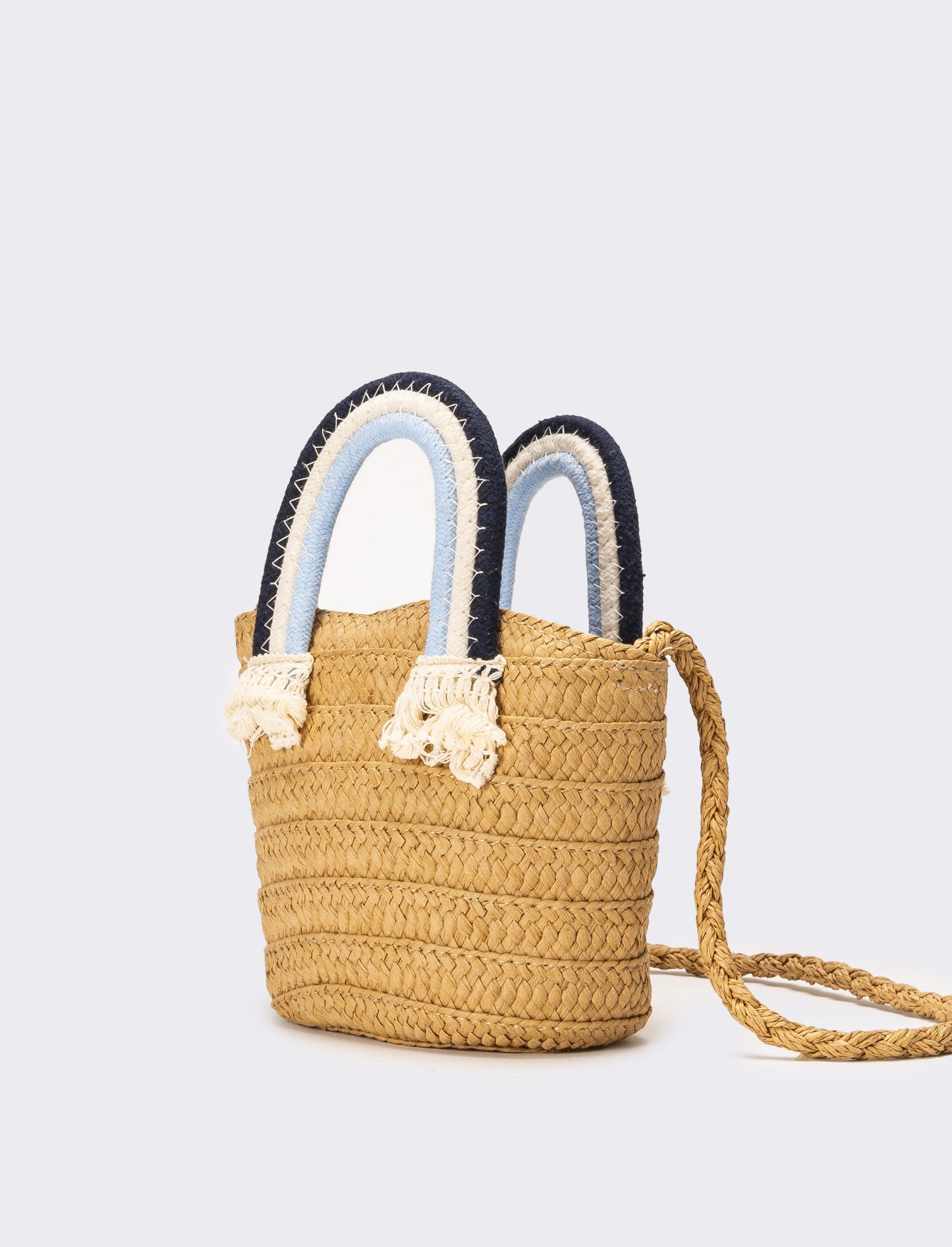 Borsa bambina paglia manico rainbow - Blu