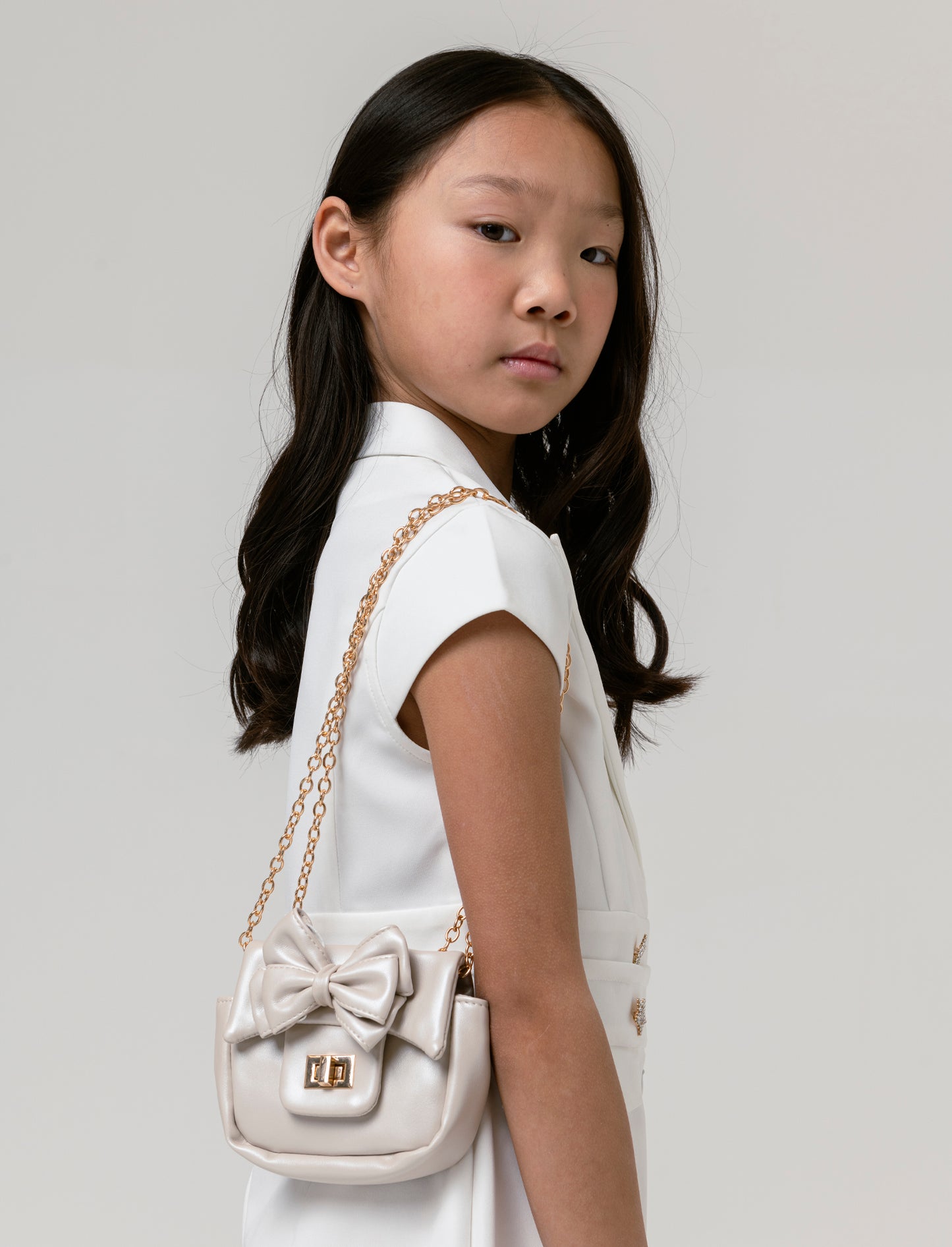 Borsa bambina tracolla con fiocco - Platino