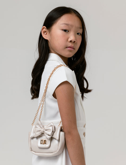 Borsa bambina tracolla con fiocco - Platino