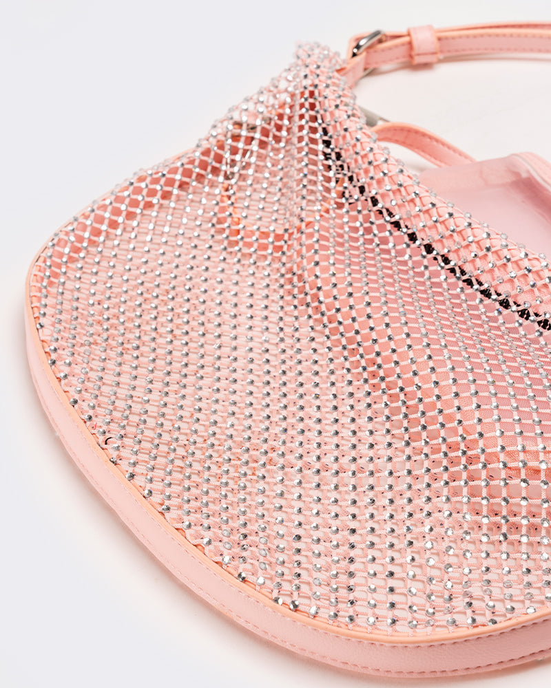 Borsa donna mezzaluna con strass - Rosa