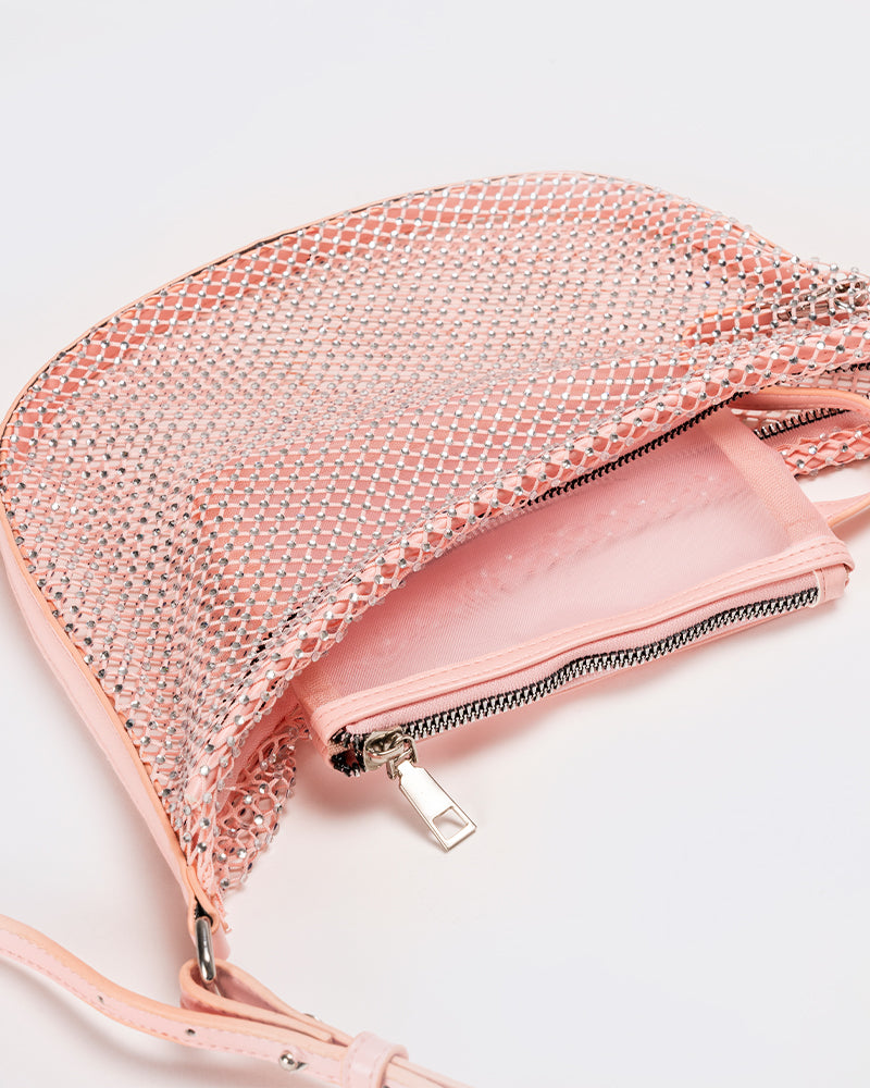 Borsa donna mezzaluna con strass - Rosa