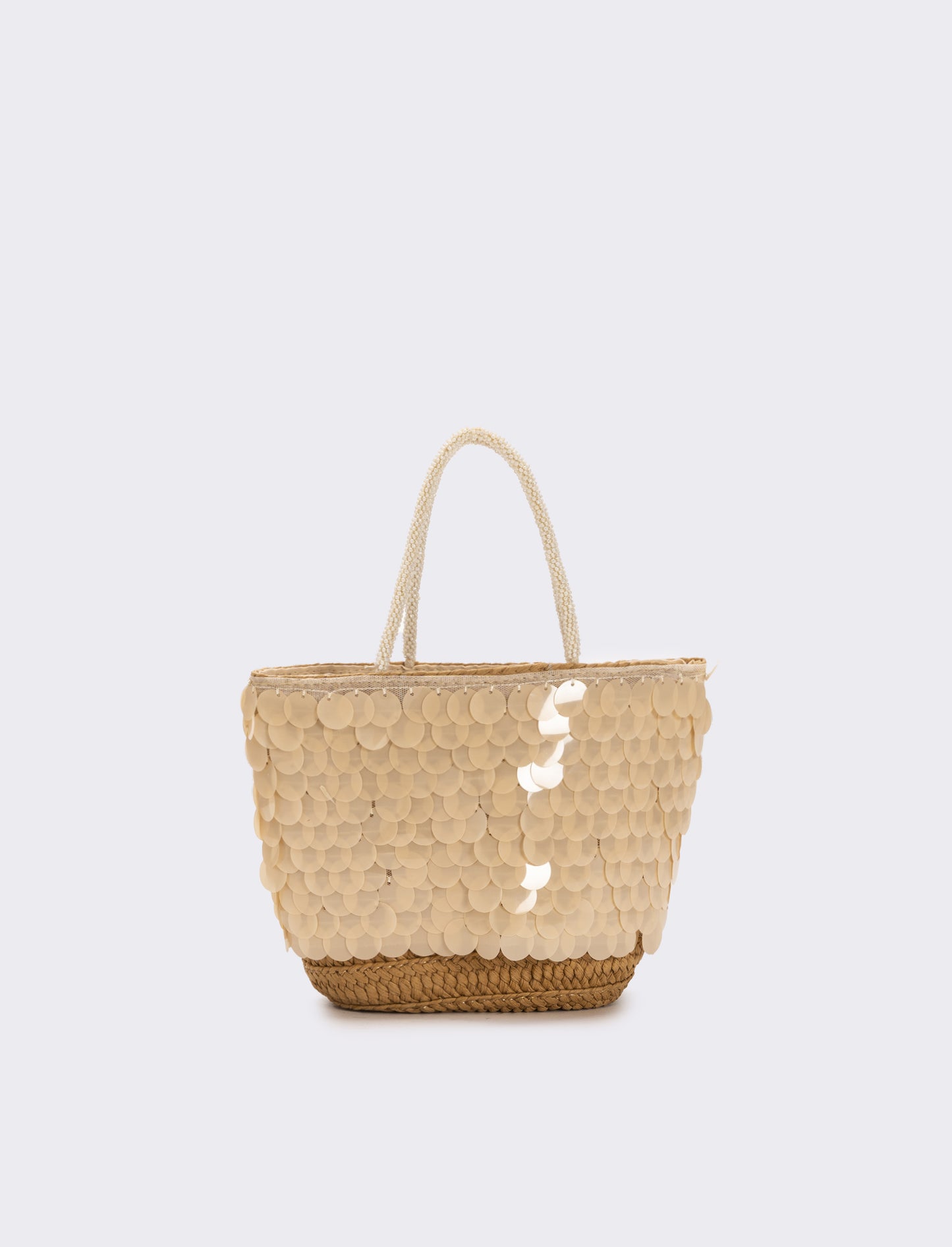 Borsa donna a mano con paillettes grandi - Bianco sporco