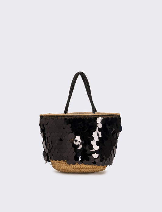 Borsa donna a mano con paillettes grandi - Nero