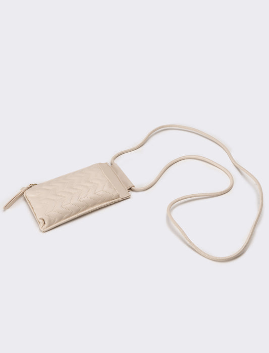 Portacarte donna portacellulare trapuntato con laccio - Beige
