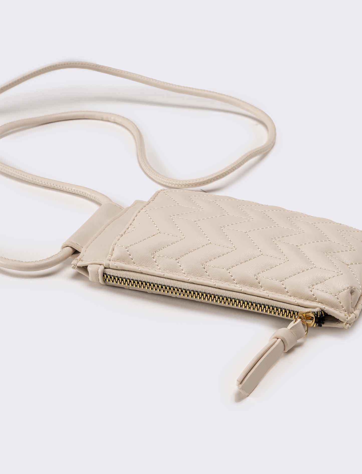 Portacarte donna portacellulare trapuntato con laccio - Beige