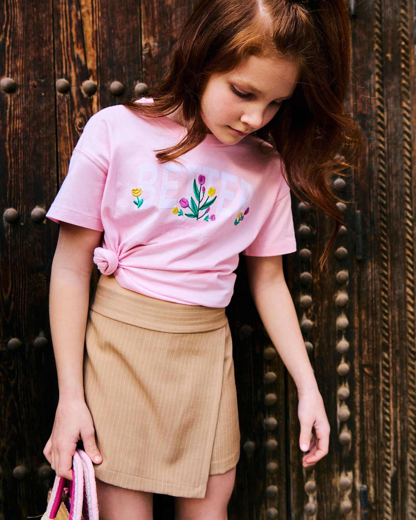 T-shirt regular mezza manica da bambina - Rosa