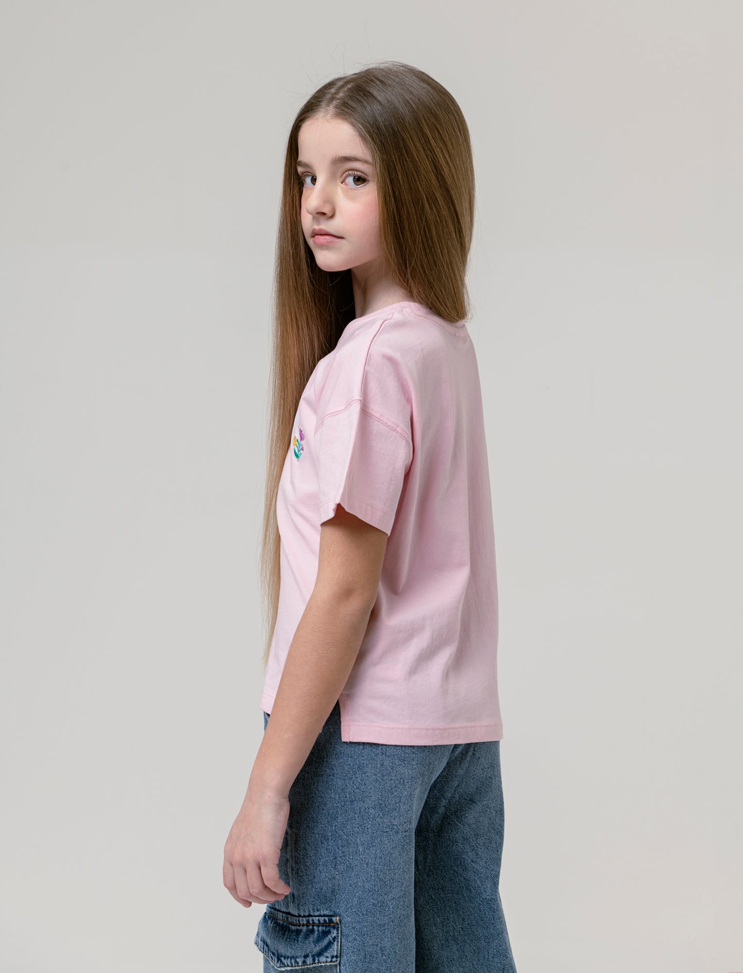 T-shirt regular mezza manica da bambina - Rosa