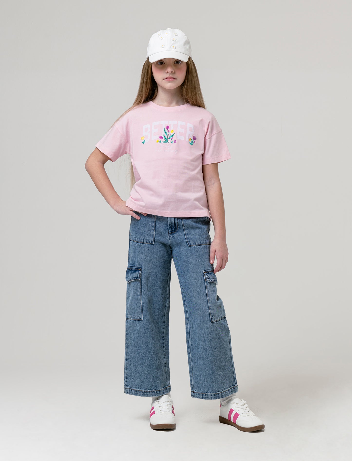T-shirt regular mezza manica da bambina - Rosa