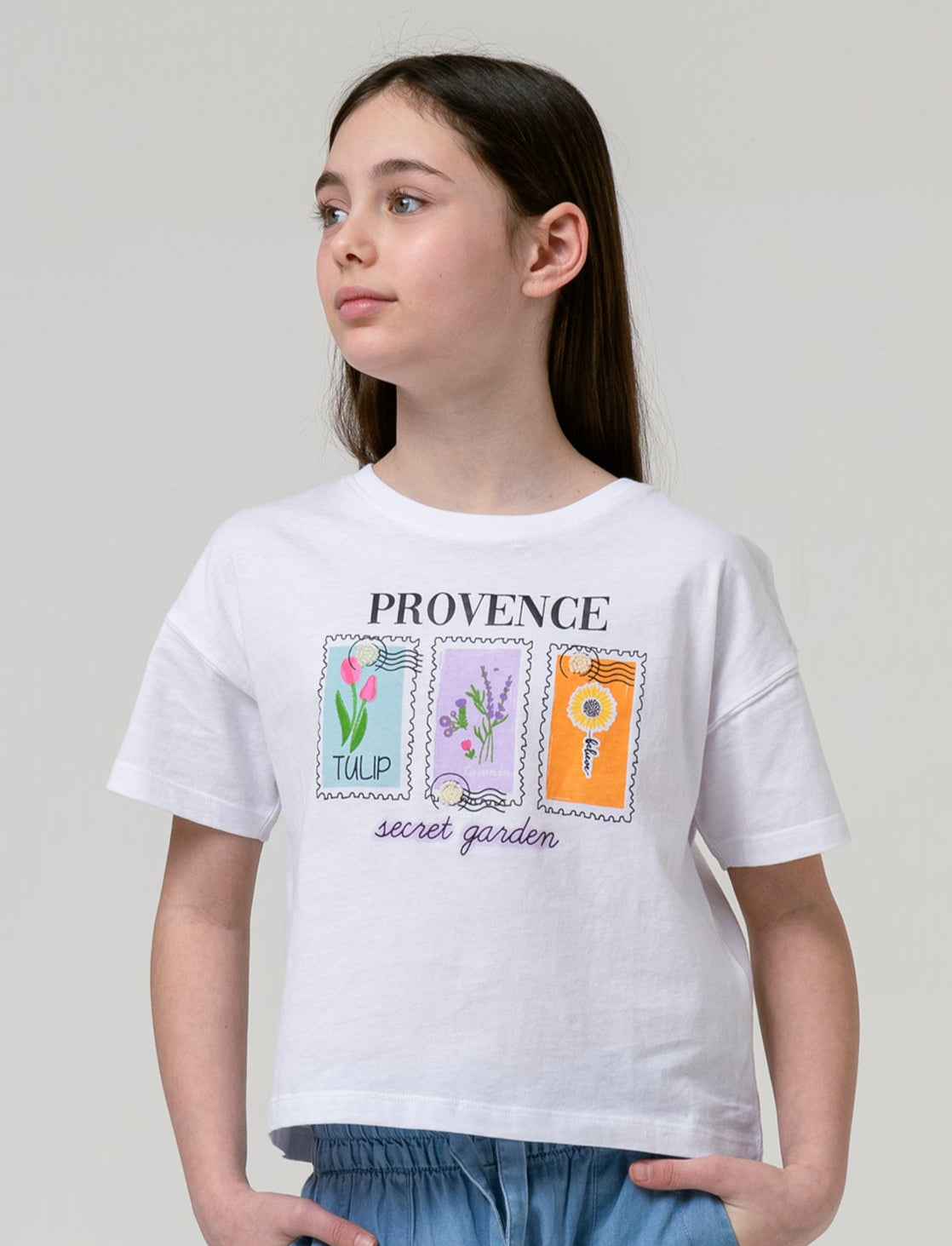 T-shirt mezza manica girocollo da bambina - Bianco latte