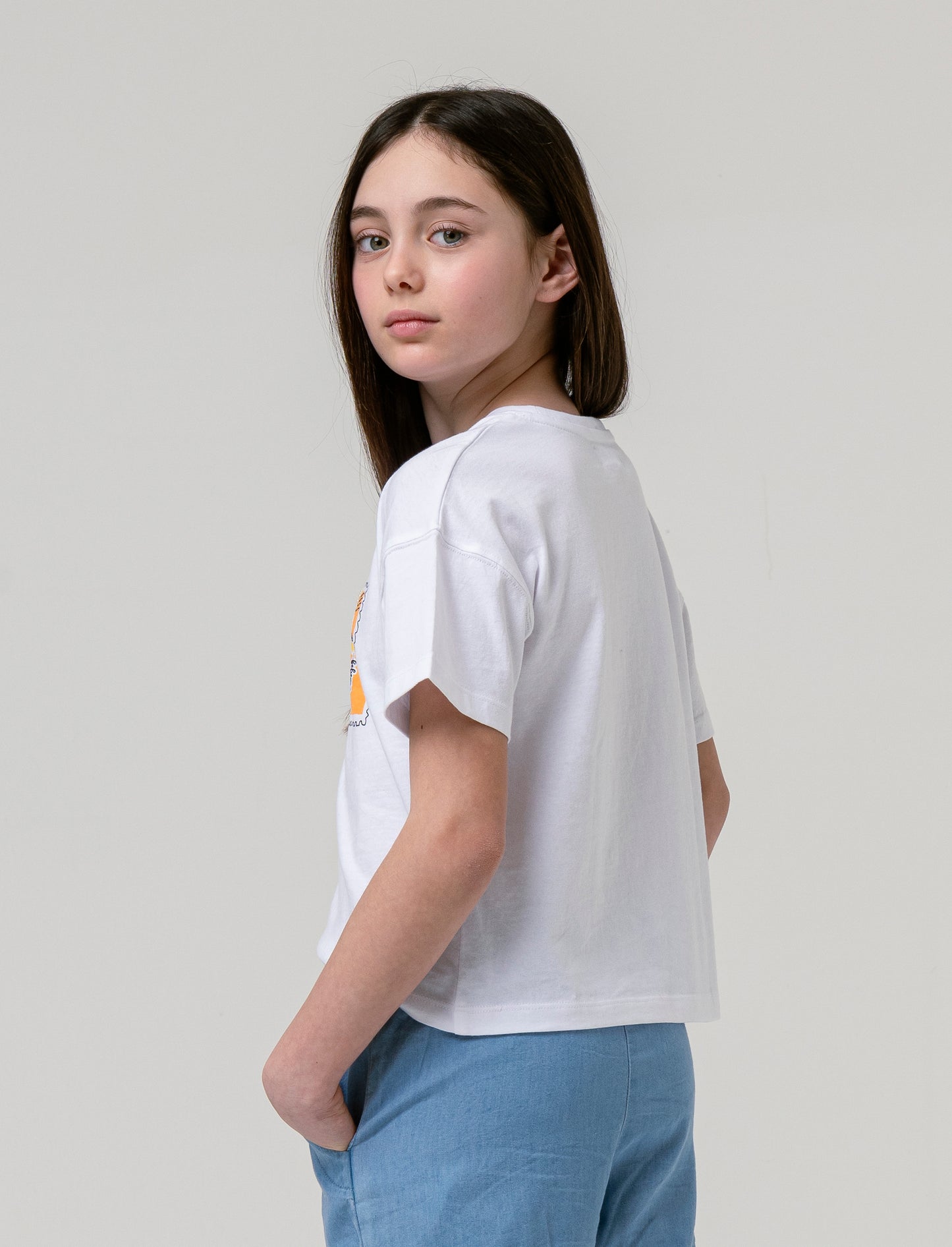T-shirt mezza manica girocollo da bambina - Bianco latte
