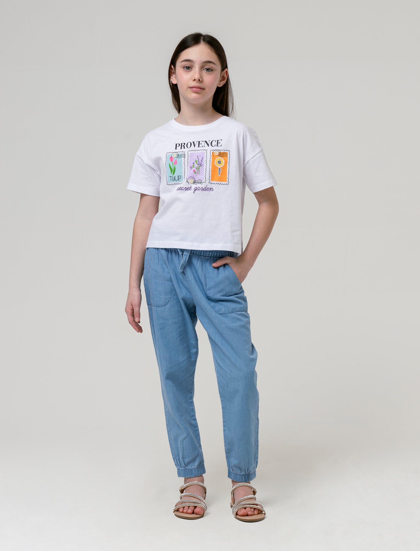 T-shirt mezza manica girocollo da bambina - Bianco latte