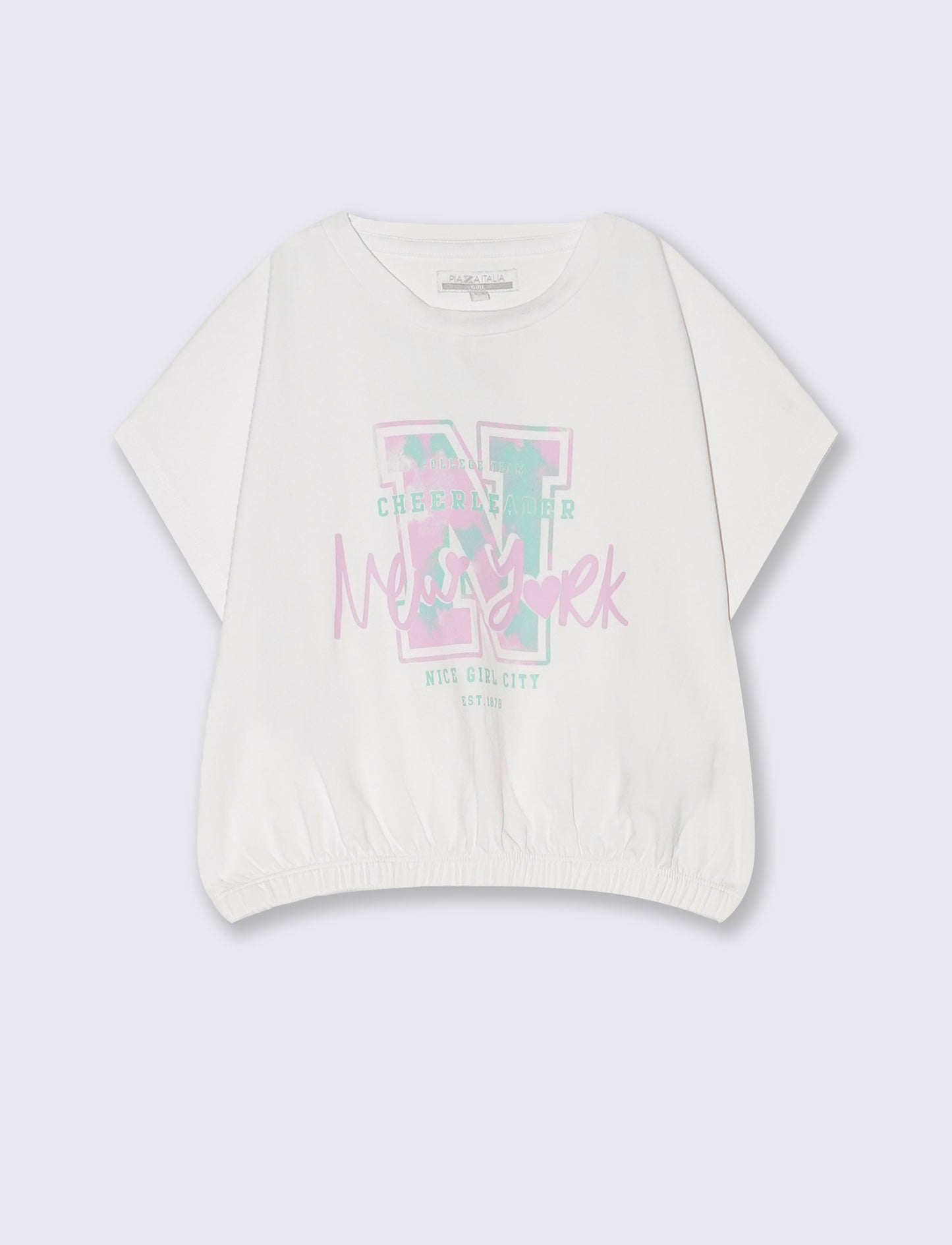 T-shirt giromanica con elastico in vita da bambina - Bianco
