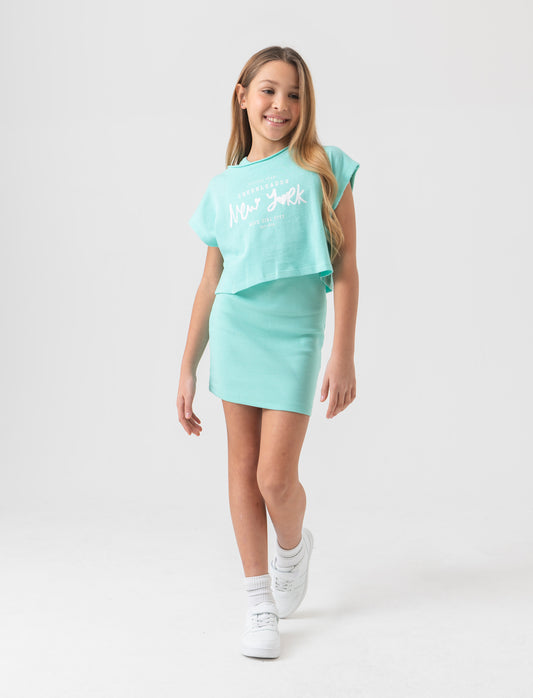 Abito a costine 2 pezzi da bambina - Verde acqua