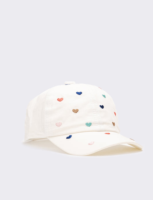 Cappello bambina baseball cuori ricamati - Bianco sporco