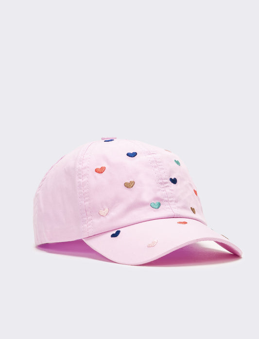Cappello bambina baseball cuori ricamati - Lilla