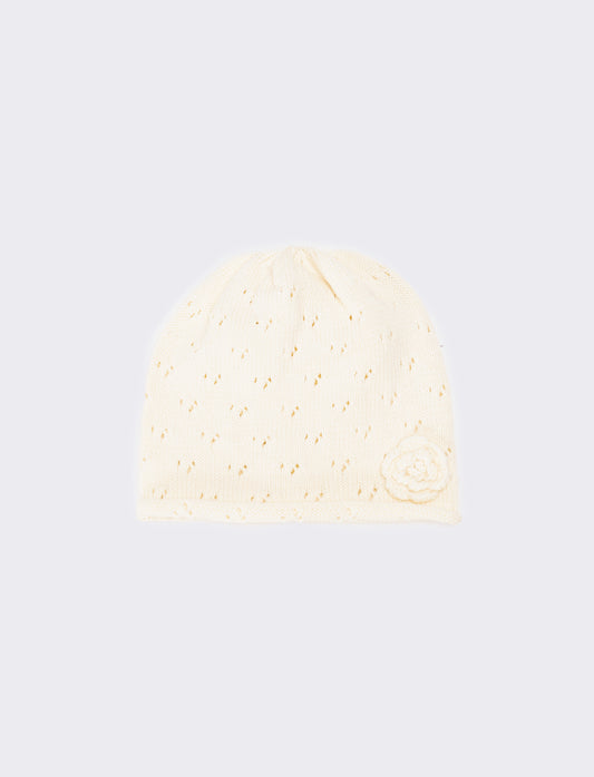 Cappello neonata cuffia con fiore - Bianco sporco