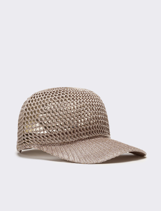 Cappello donna baseball effetto uncinetto con lurex - Beige