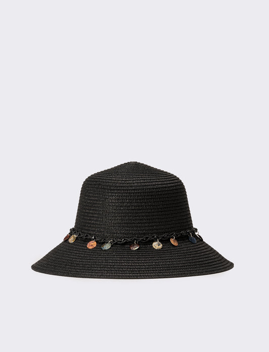 Cappello donna pescatore con medagline madreperla - Nero