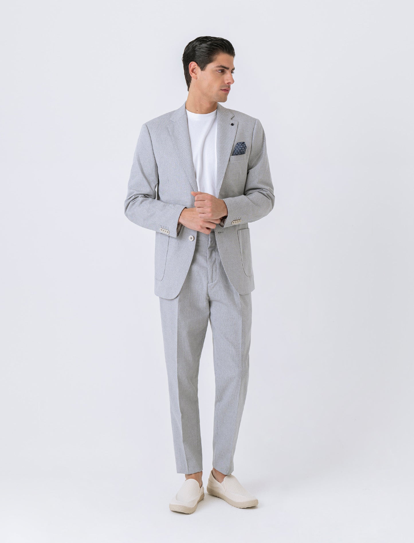 Pantaloni da completo struttura oxford da uomo - Beige ecru