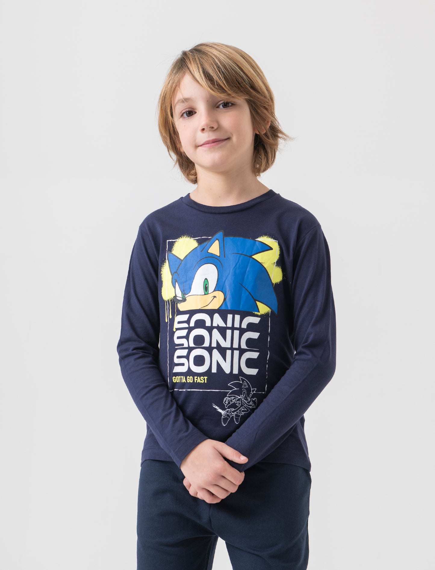 T-shirt maniche lunghe Sonic da bambino - Blu