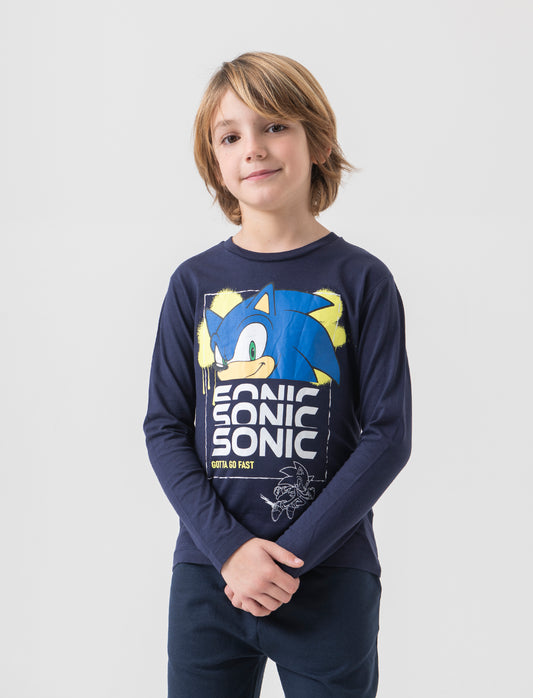 T-shirt maniche lunghe Sonic da bambino - Blu