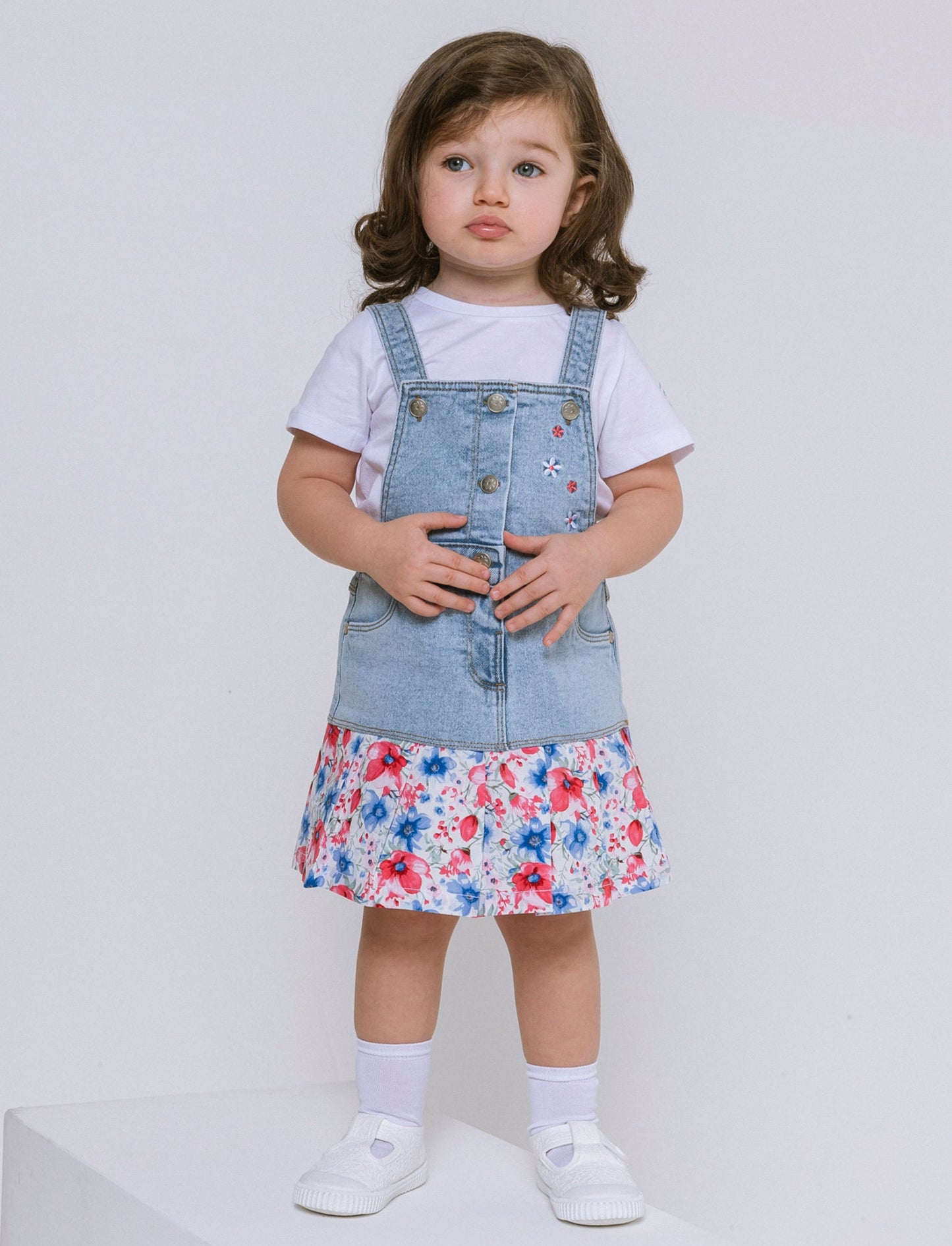 Salopette in denim con rouches da neonata - Denim