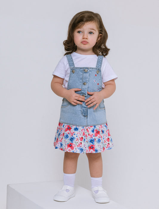 Salopette in denim con rouches da neonata - Denim