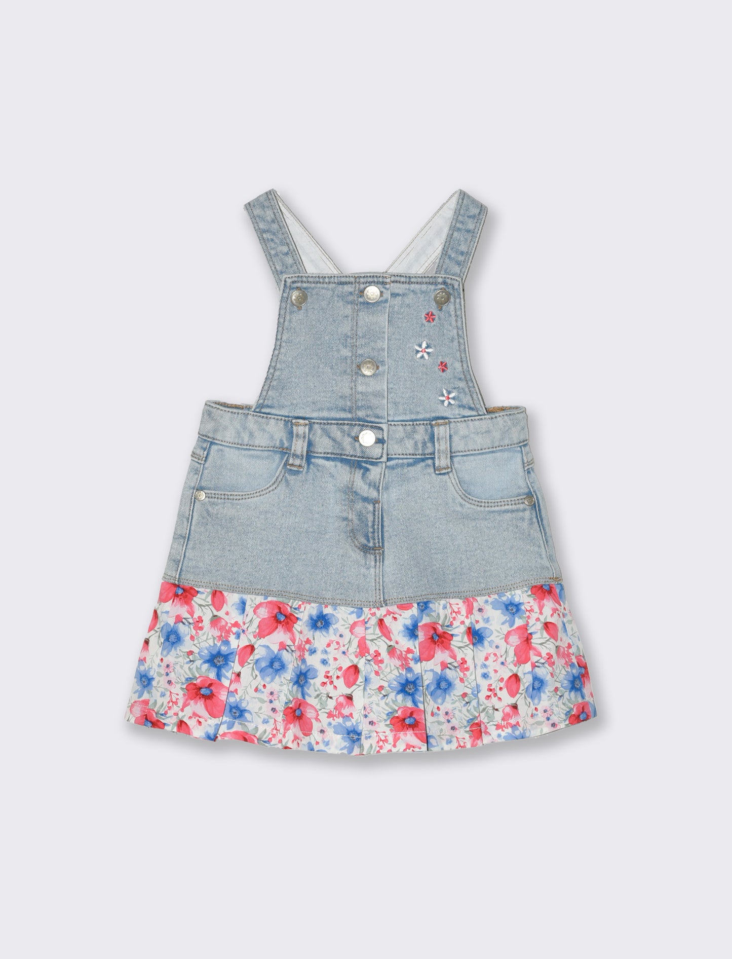 Salopette in denim con rouches da neonata - Denim