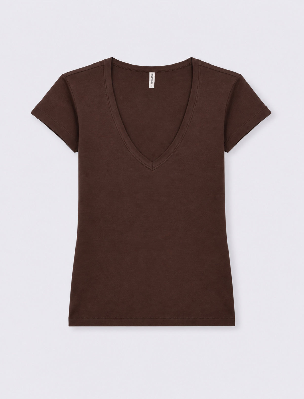 T-shirt con scollo a V - Marrone cioccolato