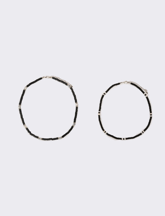 Collana uomo due fili con legno e turchese - Nero