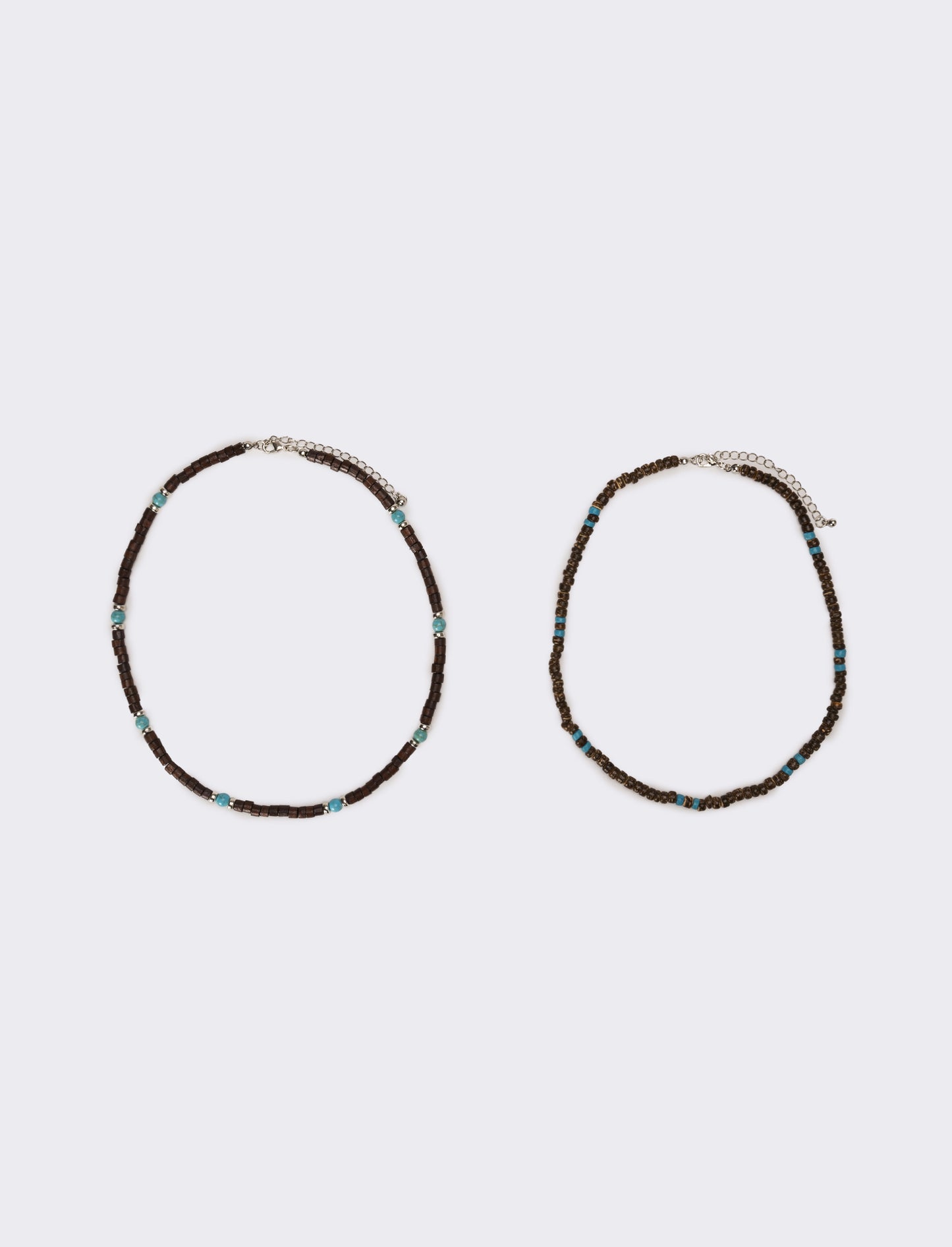 Collana uomo due fili con legno e turchese - Marrone