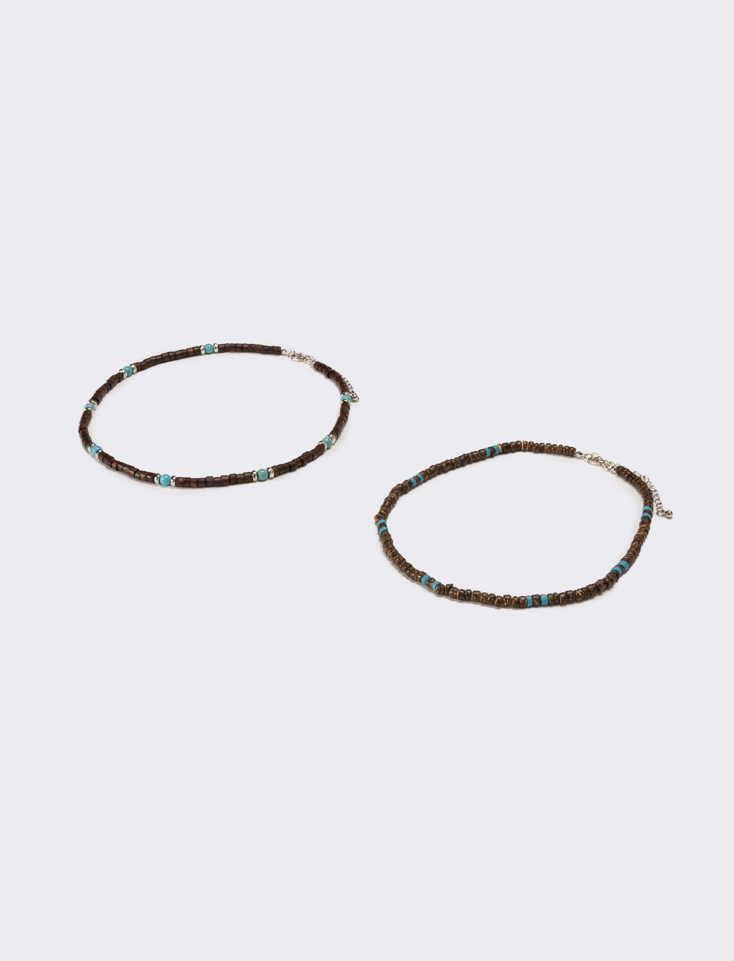 Collana uomo due fili con legno e turchese - Marrone