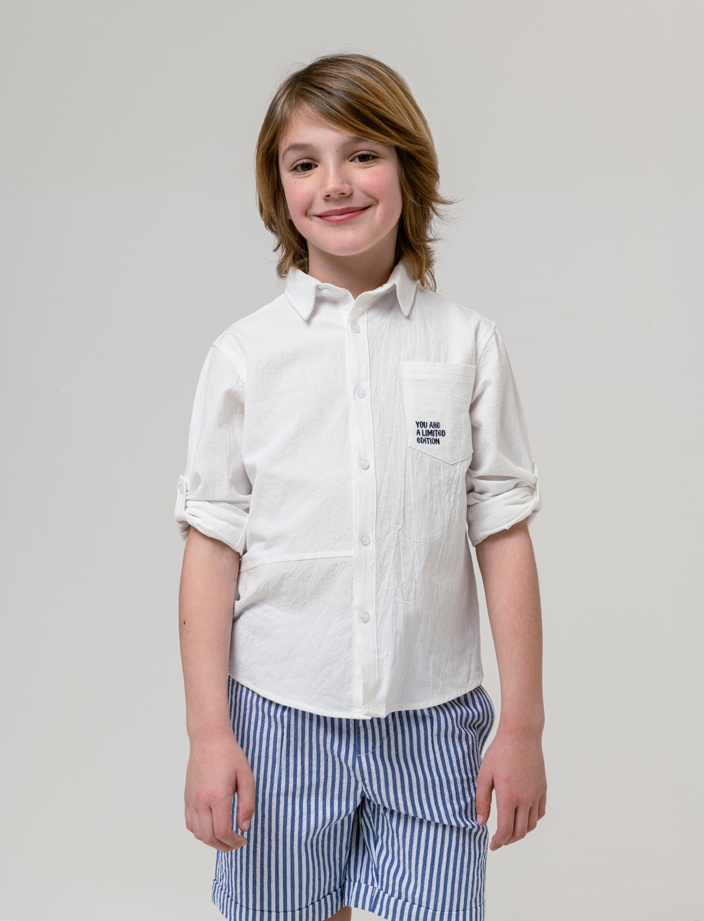 Camicia in misto lino da bambino - Bianco latte