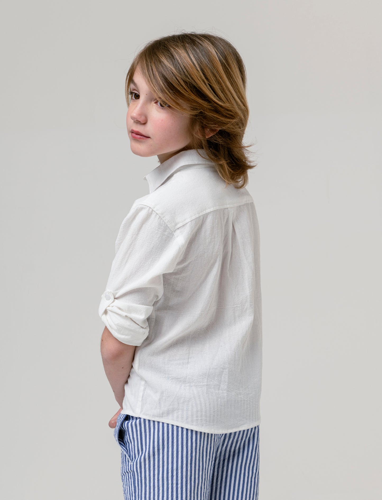 Camicia in misto lino da bambino - Bianco latte