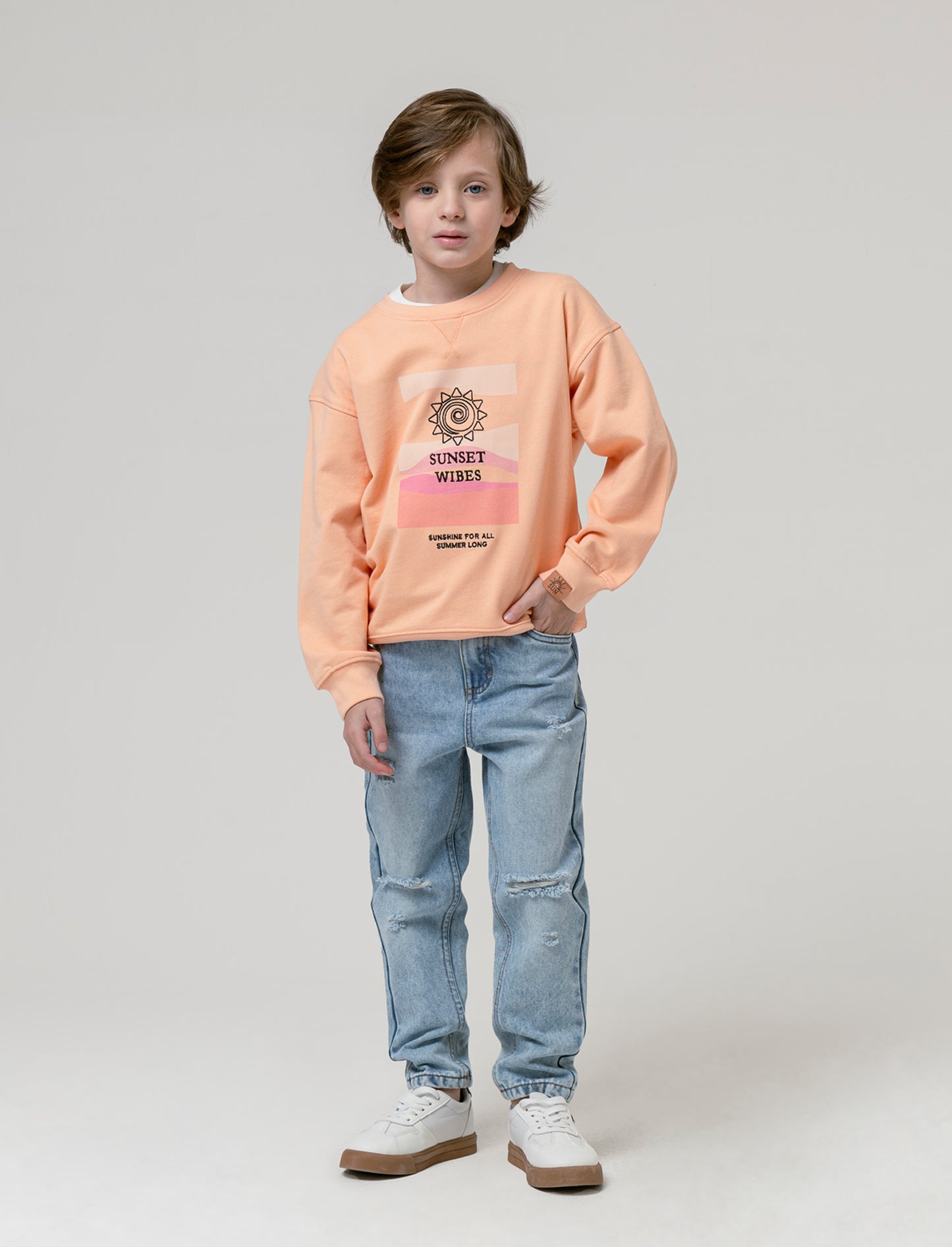 Felpa girocollo in cotone da bambino - Pesca