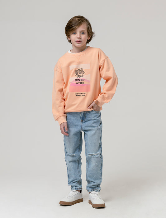 Felpa girocollo in cotone da bambino - Pesca