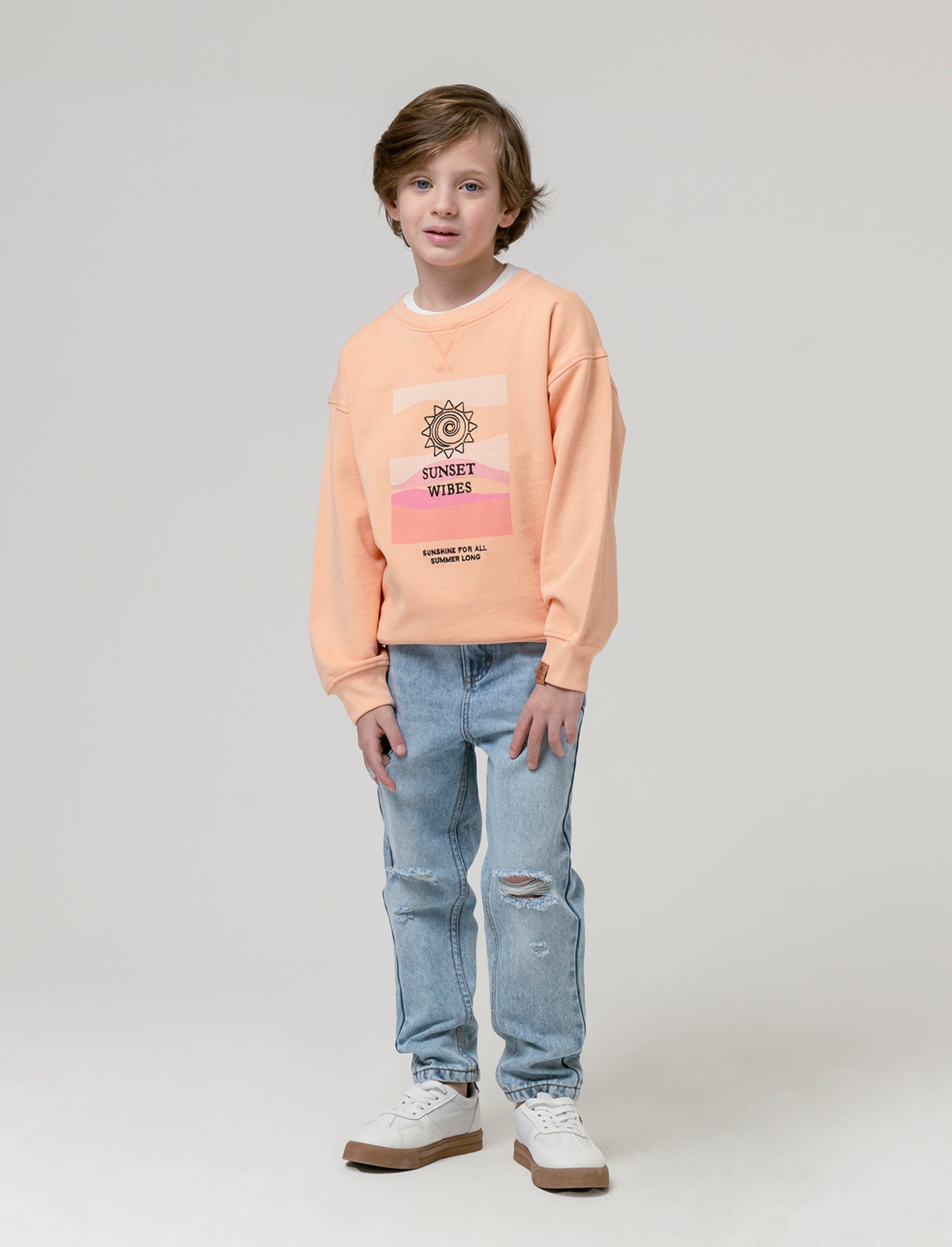 Felpa girocollo in cotone da bambino - Pesca