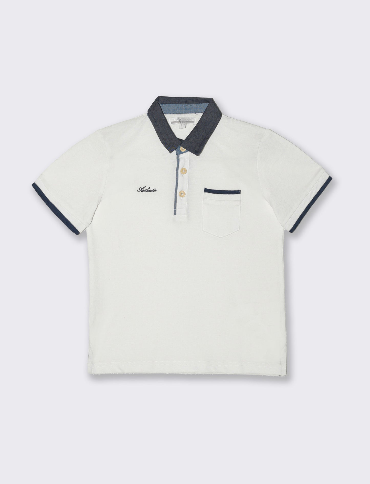 Polo in piquet collo chambray da bambino - Bianco