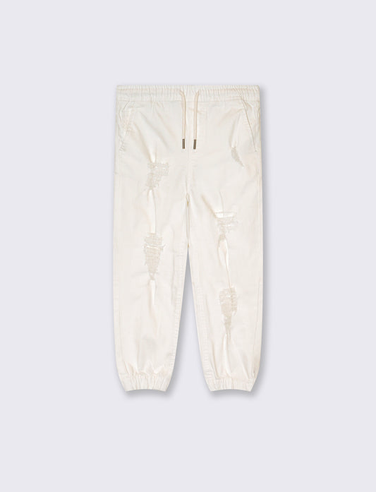 Jogger in drill di cotone da bambino - Bianco latte