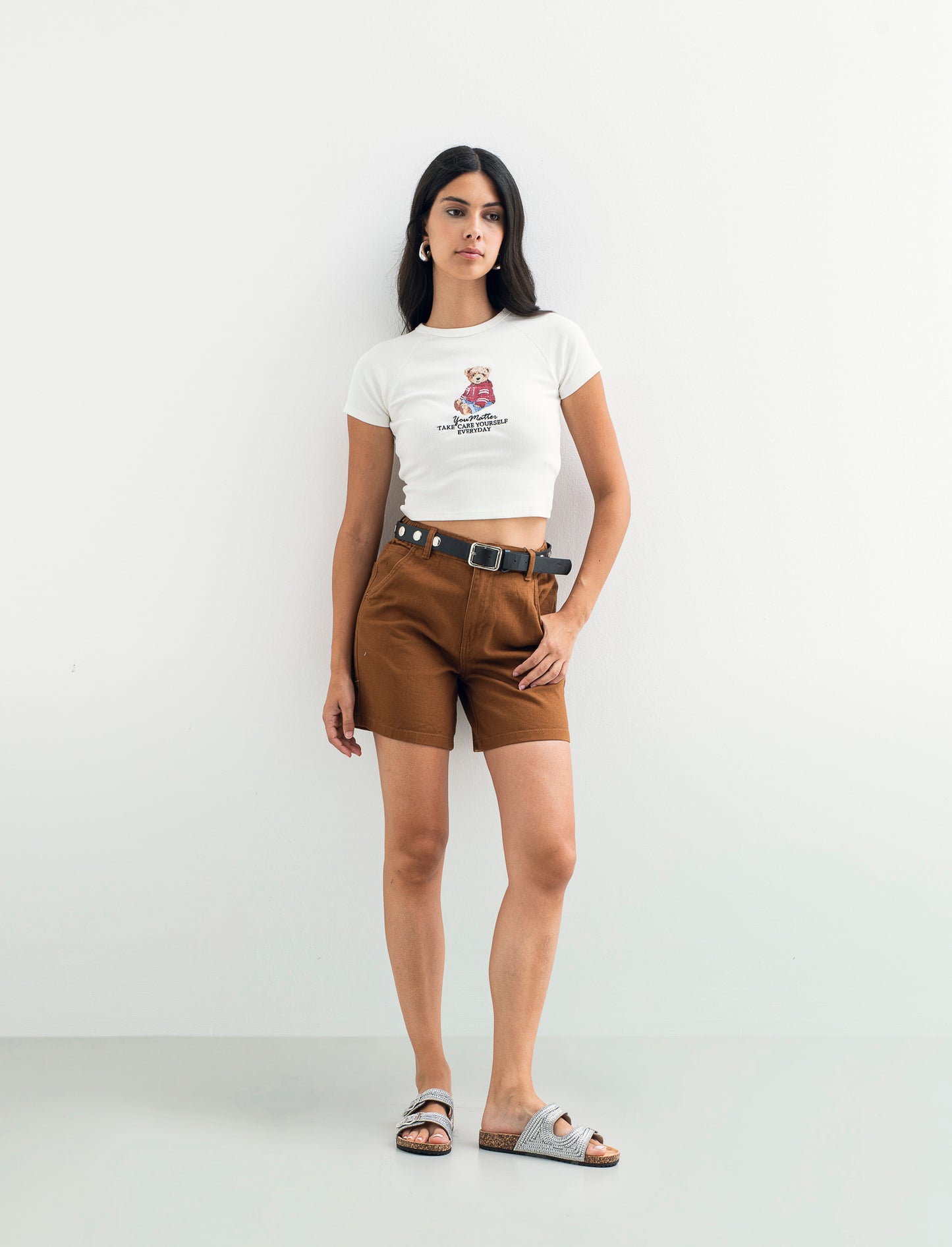 SHORT CON CINTURA - Cognac